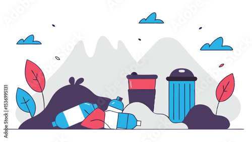 Mountains of Plastic Illustration of Environmental Pollution and Waste Management
