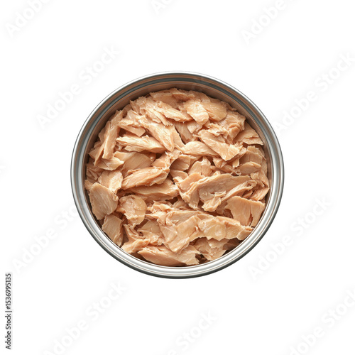 Top View of Canned Tuna Flakes in Metal Can