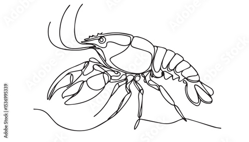 Continuous one single minimal line drawing crayfish