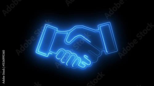 Glowin blue Neon Handshake Icons – Symbols of Friendship, Partnership, Peace, and Agreement