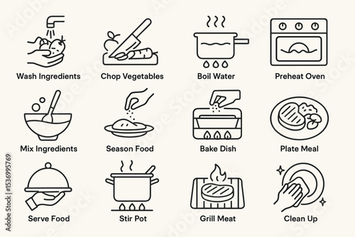 Illustrated guide to common cooking steps and kitchen activities