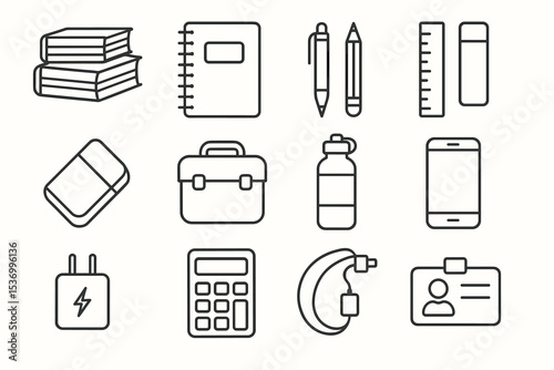 Vector icons of office and study supplies