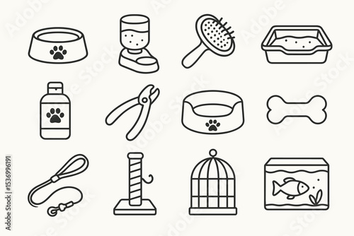 Pet supplies collection: bowls, grooming, toys, and more essentials for cats and dogs