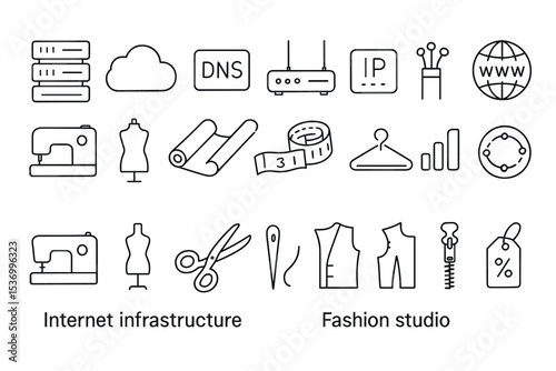 Icons of internet infrastructure and fashion studio tools