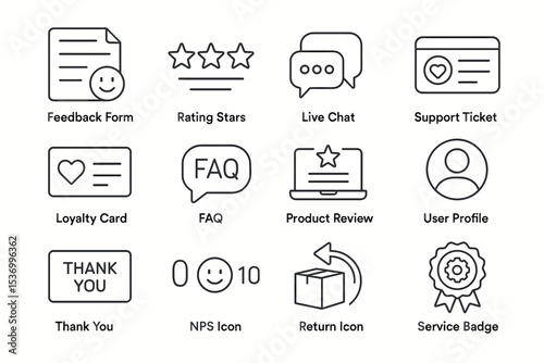 Simple line icons for feedback, rating, chat, and customer service support