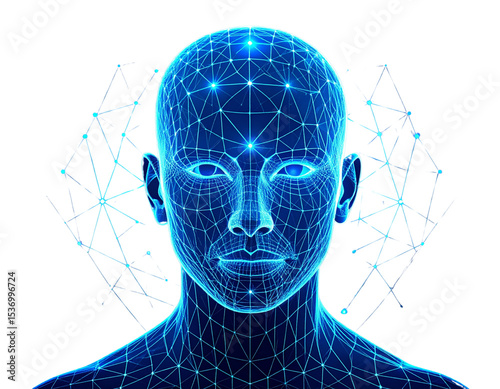 Digital Human Face Mesh for Biometric ID Technology, Vector on Dark Background