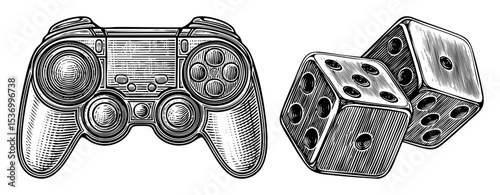 Vector Gaming controller and dice combines entertainment and chance.