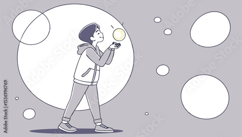 Youthful Dreams A Whimsical Illustration of Hope and Imagination, Blowing Bubbles of Aspirations