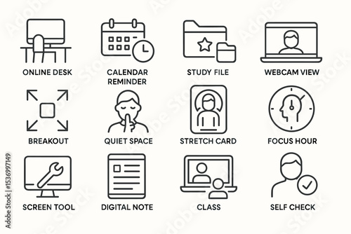 Essential online study tools and icons for remote learning and productivity