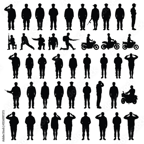 Military People and Motorcycle Riders Silhouettes