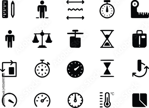 Measuring Tool Icons Weight Scale Symbols Instruments Ruler Thermometer Stopwatch Vectors