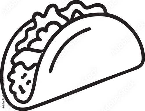 Simple Line Art Illustration of a Delicious Taco with Filling and a Crispy Shell Design black