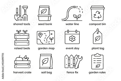 Garden tools and icons for eco-friendly gardening and sustainable practices