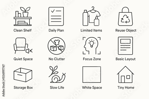 Minimalist icons highlighting organization and sustainability concepts