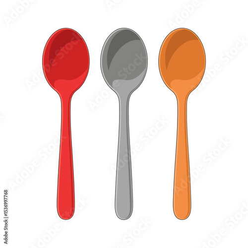 Colorful Spoons A Digital Illustration of Three Plastic Spoons in Red, Gray, and Orange
