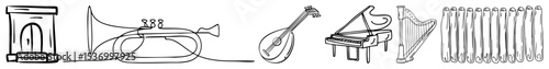Vector Musical Instruments Collection: Bagpipe Horn Piano and Pan Flute Vector
