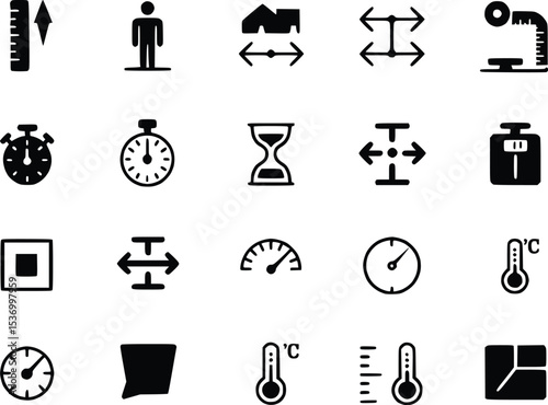Measuring Tool Icons Weight Scale Symbols Instruments Ruler Thermometer Stopwatch Vectors