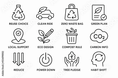 Eco-friendly icons collection promoting sustainability and environmental awareness