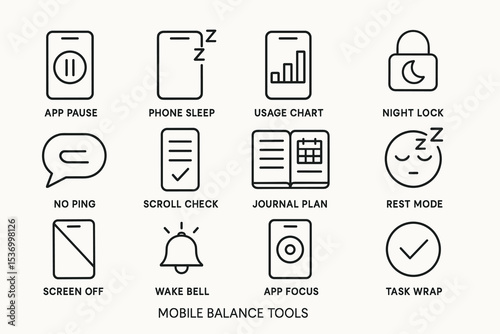 Mobile balance tools: managing digital wellness with icons for usage and rest