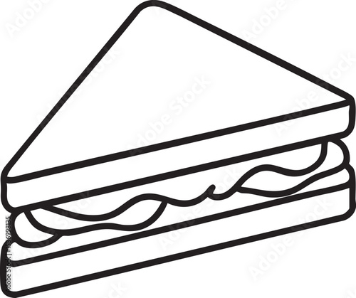 Simple Triangle Sandwich Illustration Black and White Outline of a Classic Lunch Staple for Design and Culinary Projects