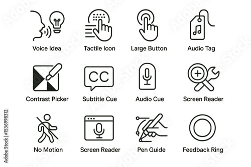 Assistive technology icons: accessibility features for diverse needs