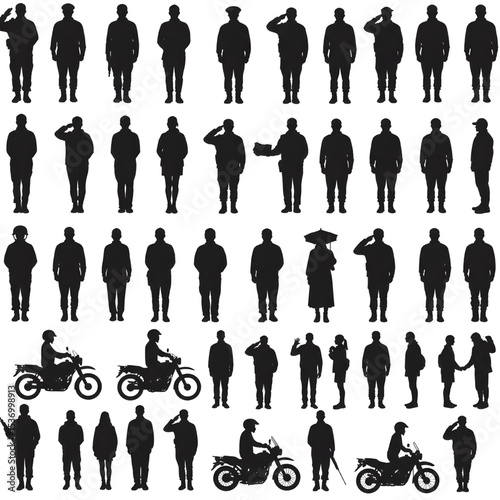 Military Police and Civilian Silhouettes with Motorcycles