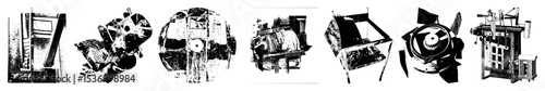 Vector Abstract geometric shapes and mechanical components .