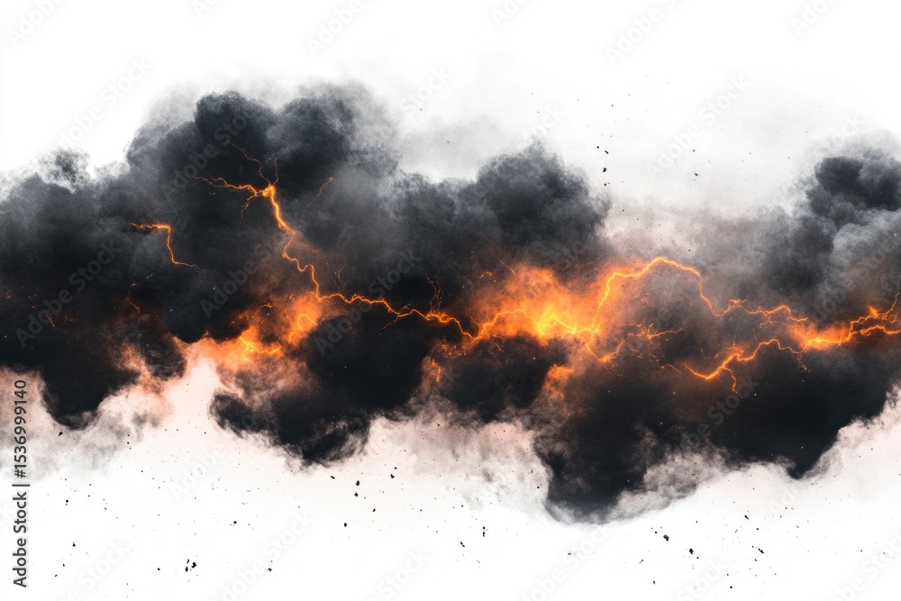 Black storm clouds with orange lightning and smoke fire explosion dramatic. Black storm clouds with orange lightning and smoke fire explosion dramatic.
