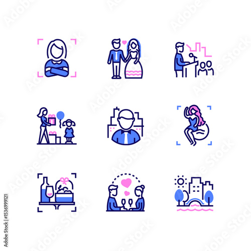 Photographer services - line art style icons set