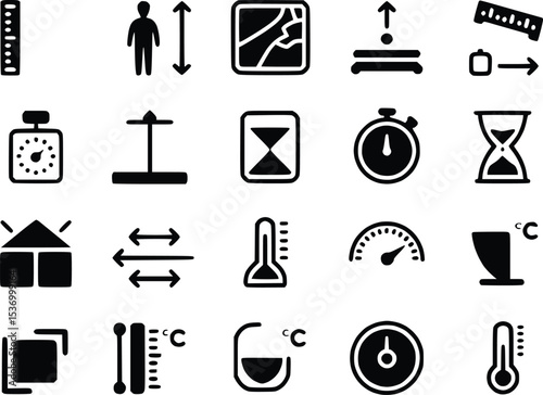 Measuring Tool Icons Weight Scale Symbols Instruments Ruler Thermometer Stopwatch Vectors