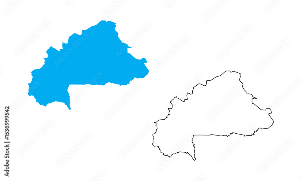 Fototapeta premium Burkina Faso country map. Map in various outline and blue silhouette styles 