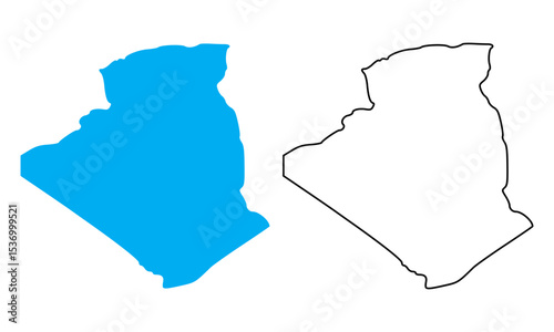 Algeria country map. Map in various outline and blue silhouette styles	