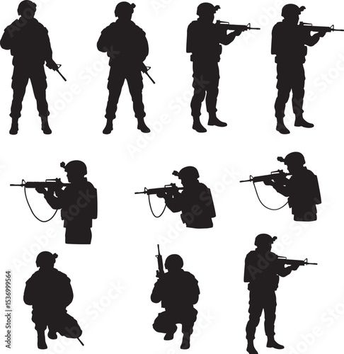Military Army Soldier Silhouettes with Various Poses
