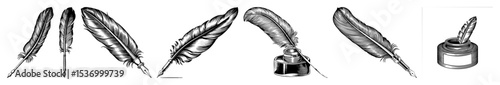Vector Vintage quill pens and inkwell set.