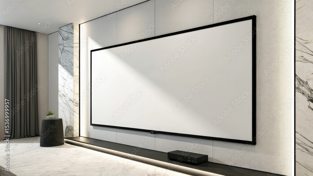 Fototapeta premium Wall-Mounted White Screen with Black Frame in Modern Interior