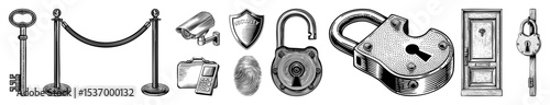 Vector Security devices and access control elements illustrated as detailed vector graphics.