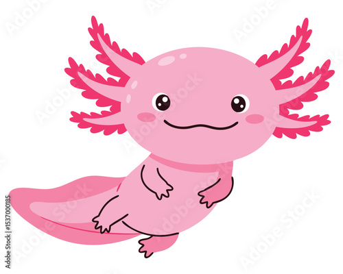Happy Pink Axolotl Swimming Underwater in a Friendly and Playful Environment, Perfect for Animal Lovers and Amphibian Enthusiasts