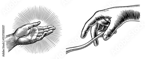 Vector Two hands reach towards each other in a gesture of connection and support.