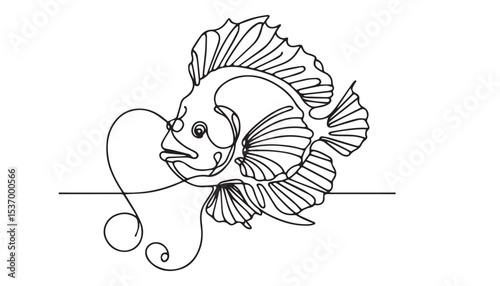 Continuous one single minimal line drawing Anglerfish