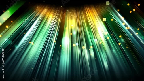 Radiant burst of colorful light rays and sparkling particles in energetic flow