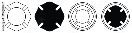 firefighter emblem icon set. Firefighter Emblem St Florian Maltese Cross.Fire department maltese cross symbol icon design. Vector Firefighter Badge.