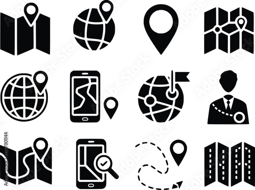 
Location Pin Icon Set Map Navigation Minimalist GPS Marker Vector Collection