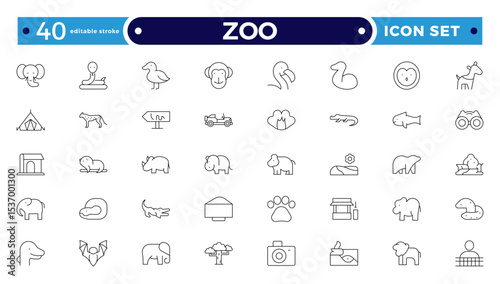 Zoo Outline Icon Set – Wildlife, Animals and Safari Vector Symbols. Editable stroke outline icon.
