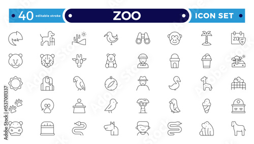 Zoo Outline Icon Set – Wildlife, Animals and Safari Vector Symbols. Editable stroke outline icon.
