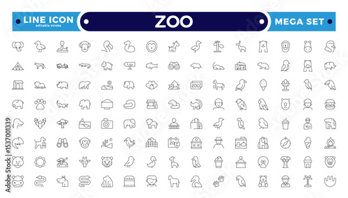 Zoo Outline Icon Set – Wildlife, Animals and Safari Vector Symbols. Editable stroke outline icon.
