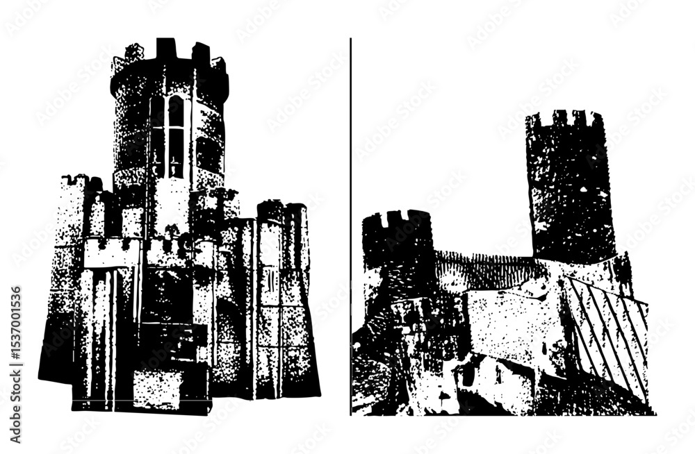 Obraz premium Vector Detailed vector of medieval towers and walls.