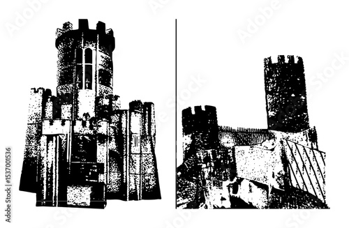 Vector Detailed vector of medieval towers and walls.