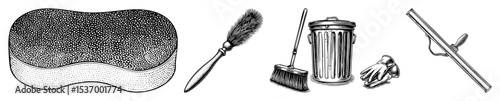 Vector Vintage cleaning tools and a textured pad .