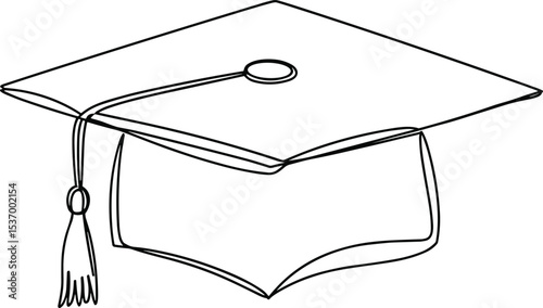 Graduation cap line art, academic success icon, education symbol sketch, minimalist illustration, hand drawn vector, student milestone, tassel design, school celebration, graduate outline graphic