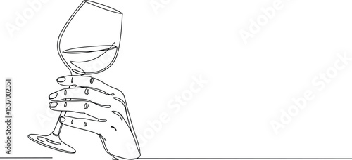 Hand holding wine glass drawing, minimal line art, elegant drink illustration, continuous line wine sketch, celebration moment artwork, minimalist bar design, fine drink concept vector